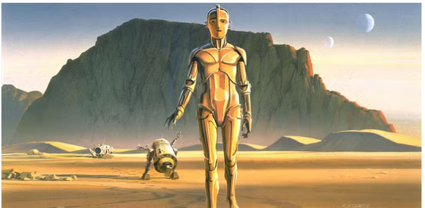 Original 1977 Star Wars A New Hope Ralph McQuarrie Concept Art Print Framed - R2-D2 and C-3PO Arriving on Tatooine