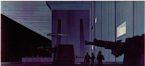 Original 1977 Star Wars A New Hope Ralph McQuarrie Concept Art Print Framed - Falcon enters the Death Star