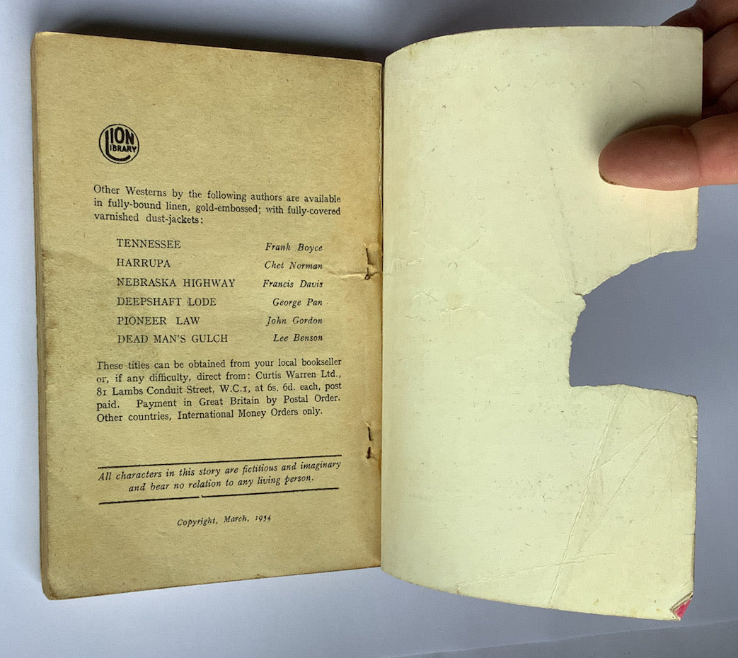 JOHNSONS FOLLY Western pulp fiction book by Errol Wood 1954