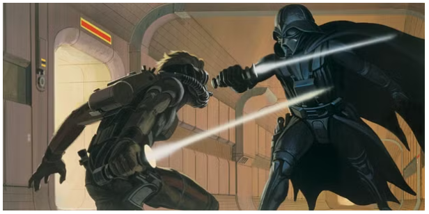 Original 1977 Star Wars A New Hope Ralph McQuarrie Concept Art Print Framed - Laser Duel
