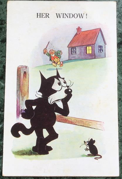 Vintage early 1900s Felix the Cat postcard Her Window