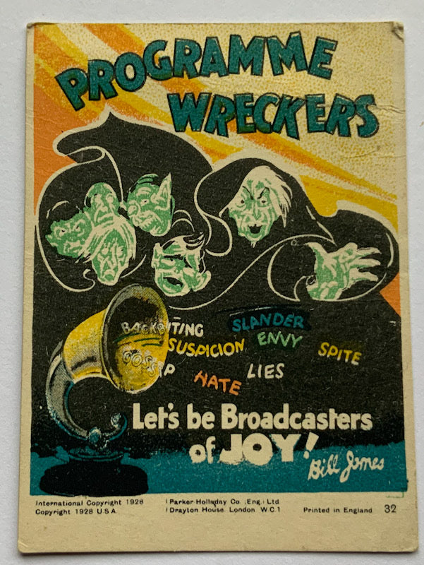 1928 Propaganda card by Parker Halladay USA Programme wreckers lets be broadcasters of joy