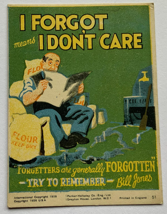 1928 Propaganda card by Parker Halladay USA I forgot means I don't care