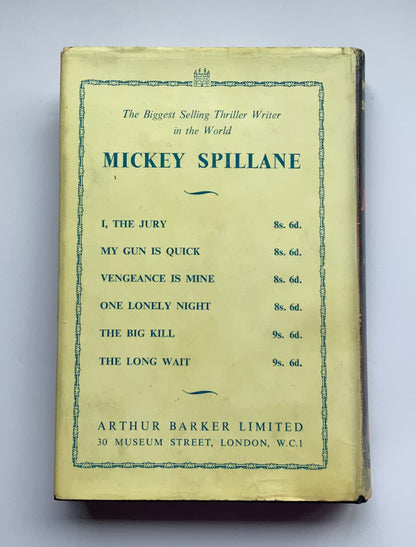 KISS ME DEADLY British crime pulp fiction book by Mickey Spillane 1953