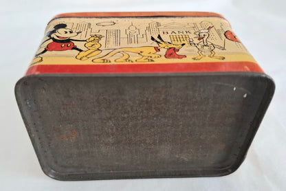 Vintage 1930s Mickey Mouse Treasure Chest Tin Money Bank – Made in Japan