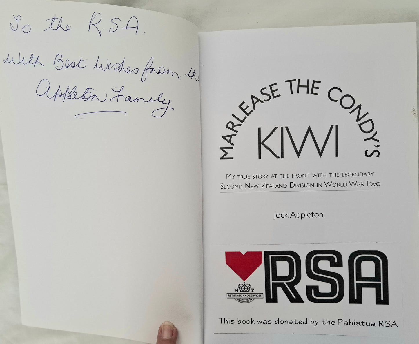 Marlease the Condy’s Kiwi: My True Story at the Front with the Legendary Second New Zealand Division in World War Two – Jock Appleton – 2011