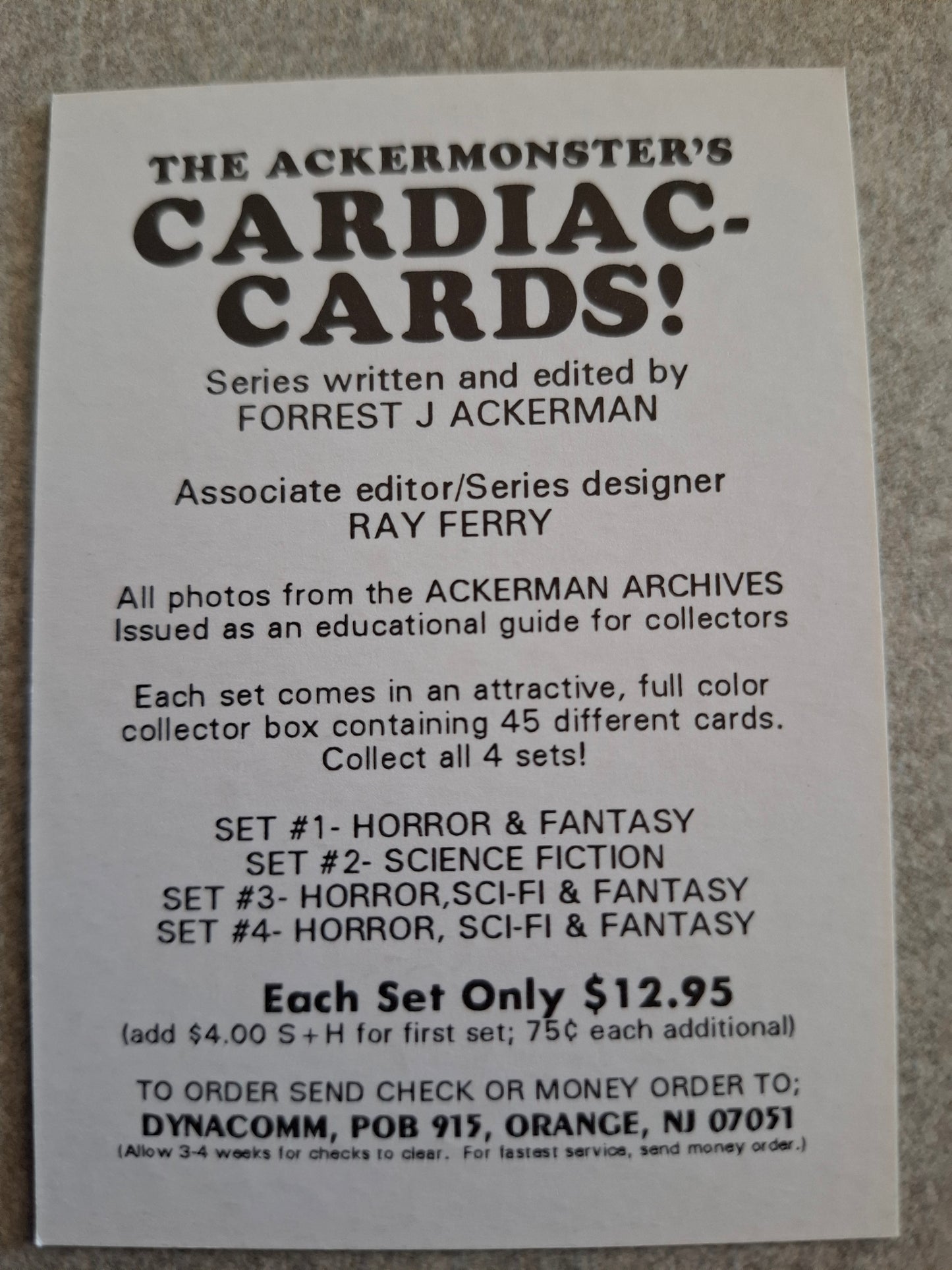 1992 Dynacom The Ackermonster's Cardiac Cards Boxed set 45