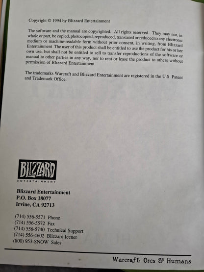 Vintage 1994 Blizzard Computer Game Warcraft ~ Orcs & Humans ~ Brown Manual